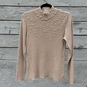 VINTAGE Once1Again Mock Neck Metallic Sweater with Pearl Detailing